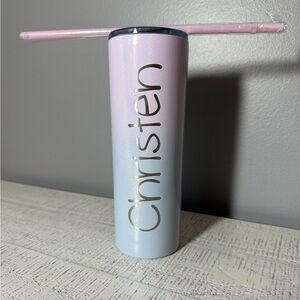 Personalized Pink and Blue Tumbler with Straw